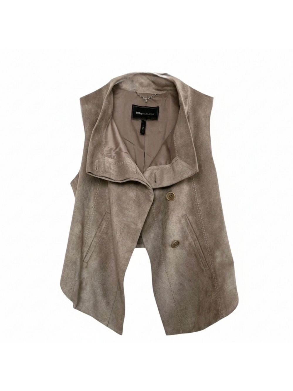 BCBG MaxAzria Sima Khaki Faux Suede Vest | Size Small - Picture 4 of 9
